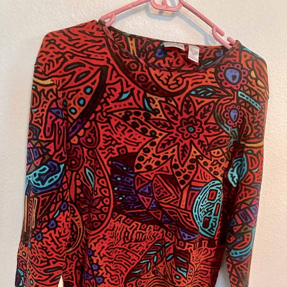 Chico’s Painted Top~Size 1 Very pretty colorful top made of 100% cotton.